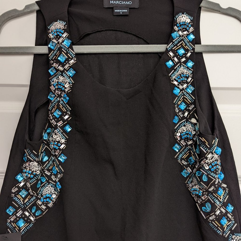 new Marciano black satin top size S with jewels encrusted n sequence beaded